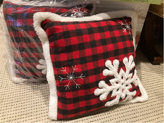 Scottish plaid pillow with snowflakes