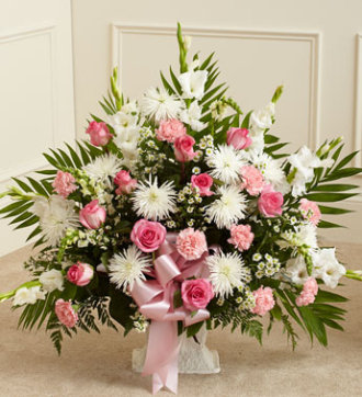 Pink and White Sympathy Floor Basket - Greatest