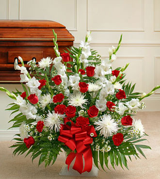 Red and White Sympathy Floor Basket - Greatest