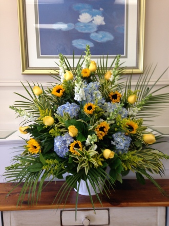 Carisma Florists Special Arangement Whites, Yellow and Blue