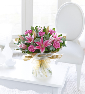 Pink Rose and Lily Hand-Tied`