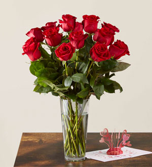 Long Stem Red Rose Bouquet & Lovepop Pop-Up Card