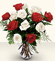 The FTD Premium Long Stemmed Red & White Rose Bouquet