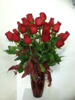 Truly in Love Bouquet Two Dozen Stunning Red Roses with Red Vase