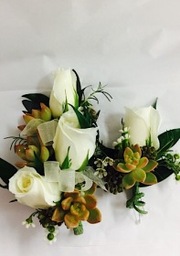 Rose and Succulent Corsage 
