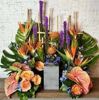 Cremation Wreath, Sympathy, Tropical, Vibrant, Colorful, Urn, Funeral