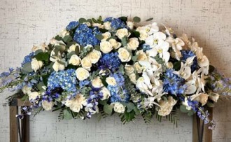 Blue & White Casket Cover Wiith Orchids