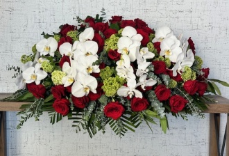 Red Rose & White Orchids Casket Cover