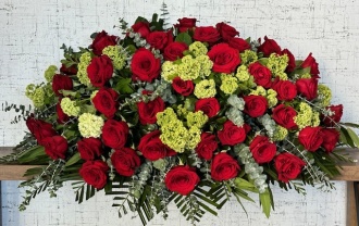 Red Roses and Green Casket Cover