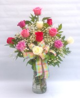 DOZEN ROSES MIXED COLORS MOTHERS DAY TRIM