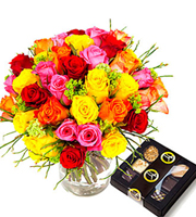Colorful Bouquet of Short Roses + Chocolate 100g