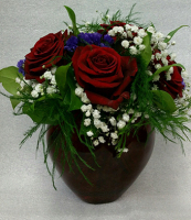 Red Roses in Glass Red Heart Vase