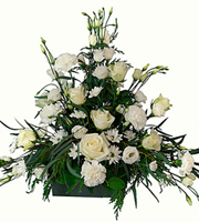 Funeral Arrangement with texted ribbon