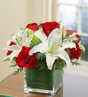 Modern Embrace Christmas Rose and Lily Cube