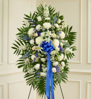 Deepest Sympathies Standing Spray - Blue & White