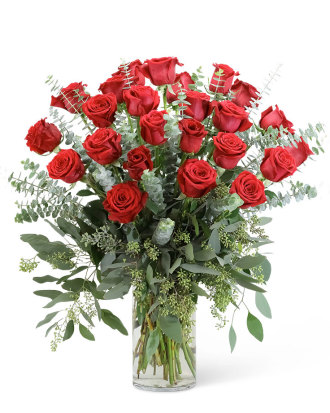 Red Roses with Eucalyptus Foliage - 24