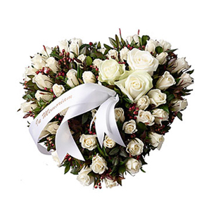Funeral Spray Heartshaped with White Roses 30cm in diameter