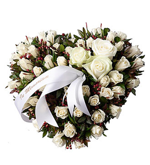 Funeral Spray Heartshaped with White Roses 30cm in diameter