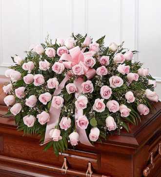 pink rose casket spray