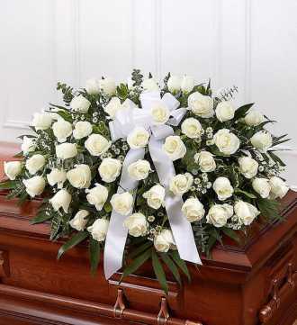 white rose casket spray