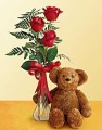 3 Red Roses with Bear 