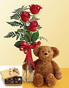 3 Roses with Bear & Chocolate