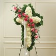 Pink & White Standing Cross with Pink Rose Break