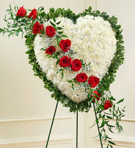Solid White Standing Heart with Red Rose Break 