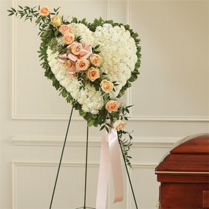 Solid White Standing Heart with Peach Rose Break