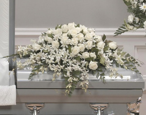 White Orchids & Roses Casket Spray