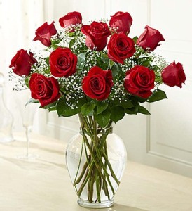 Long Stem Red Roses with Babiesbreath