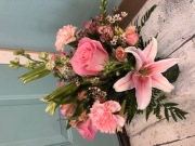 Pink Rose With Lilies Arrangement