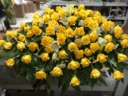 Yellow Rose and White Lilies Casket Spray