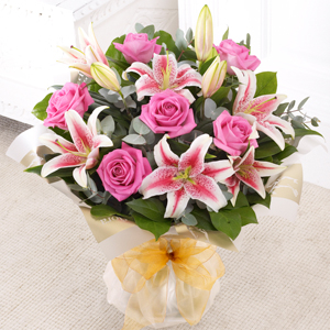 Pink Rose and Lily Hand Tied