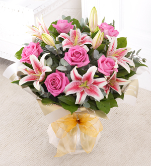 Pink Rose and Lily Hand Tied