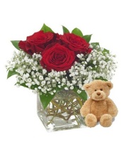 Charm Roses and a Teddy Bear