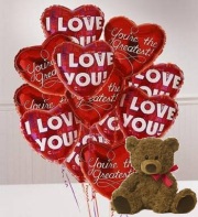 I Love You Mylar Bunch and a Teddy Bear