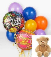 Birthday Balloons and a Teddy Bear
