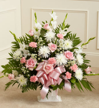 Pink and White Sympathy Floor Basket - Greater