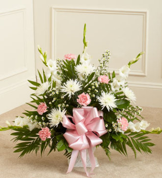 Pink and White Sympathy Floor Basket - Great