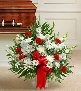 Red and White Sympathy Floor Basket - Great