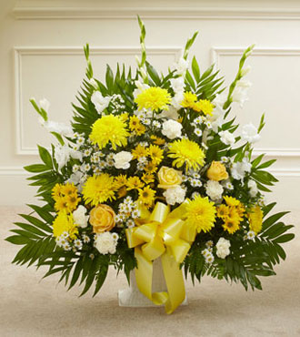 Yellow & White Sympathy Floor Basket - Greater