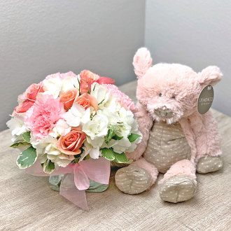 Sweet and Soft Bouquet with Plush Pig