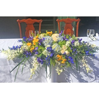 Blue, White and Yellow Head Table Centerpiece