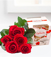 Bouquet of 5 Red Roses and Raffaello Candies