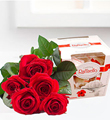Bouquet of 5 Red Roses and Raffaello Candies