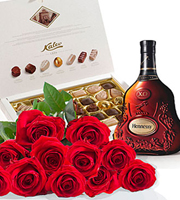Roses, Cognac and Chocolates, Photo is Illustrative