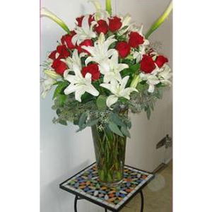 Red Roses and White Lilies Arrangement