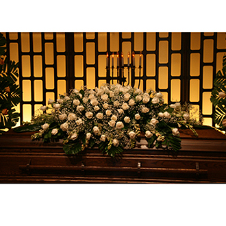 White Rose Memorial Casket Floral Arrangement