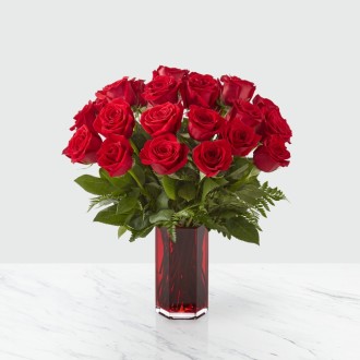 24 Bright Red Roses in a Vase